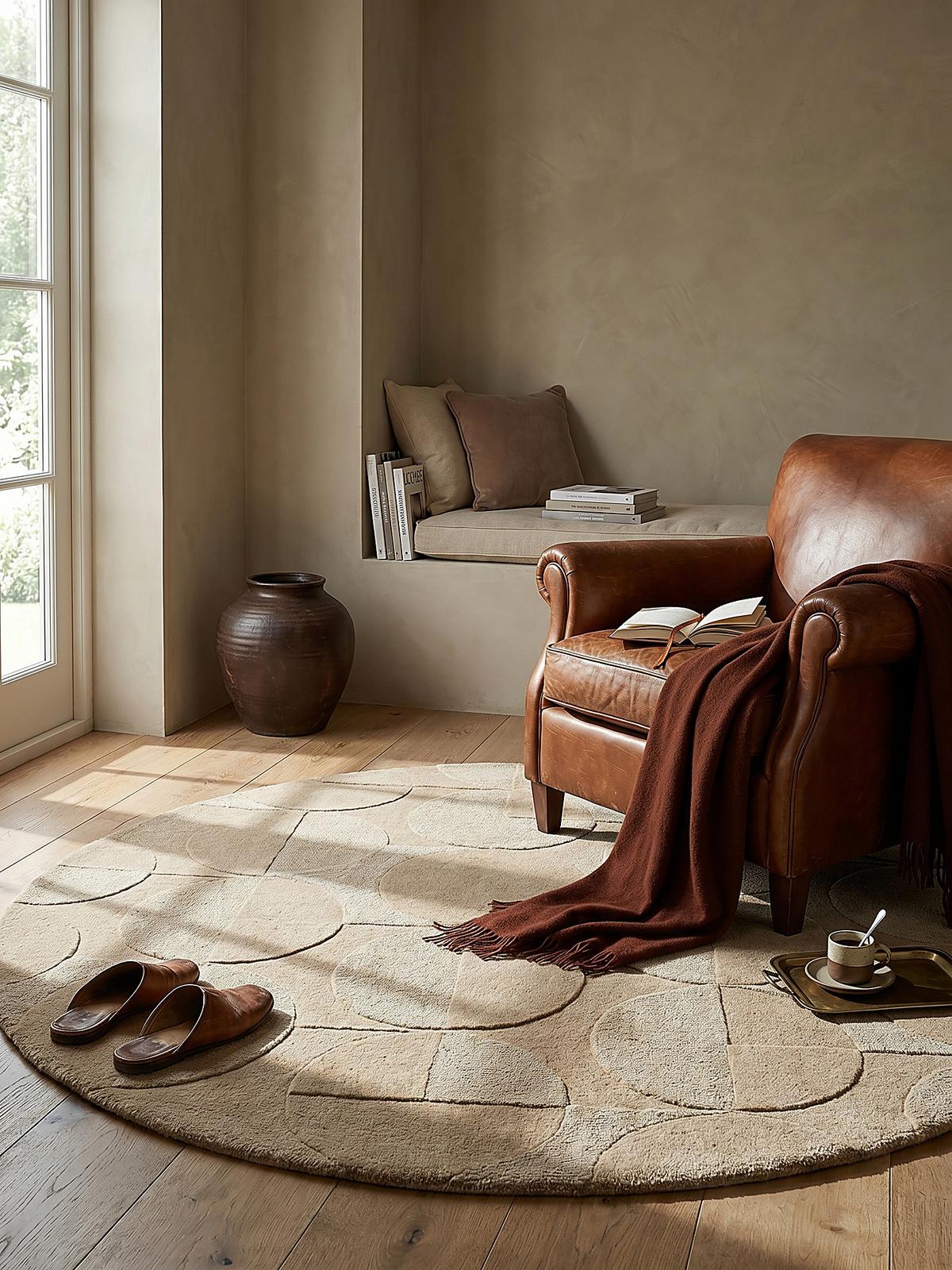 WOLLTEPPICH DEBEN, geometrisch, aus Wolle, Natur, Ø 160 cm - Braun, Textil (160/160cm) - KADIMA DESIGN