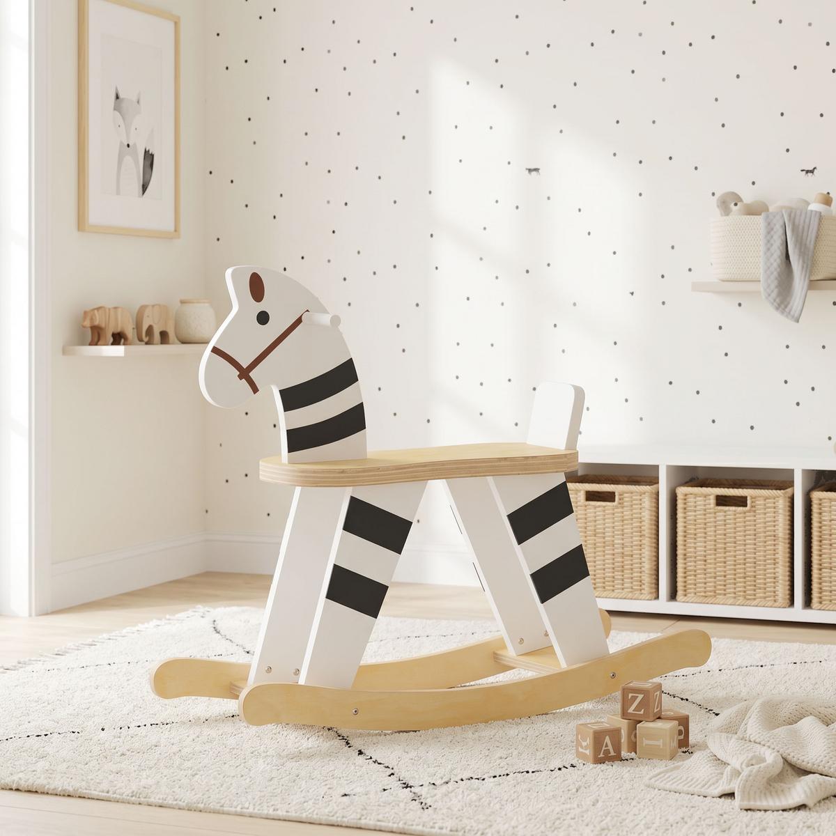 KINDERSCHAUKELPFERD MDF Mehrschichtplatte Schwarz Weiß - Schwarz, Holzwerkstoff (26/53/68cm) - AIYAPLAY