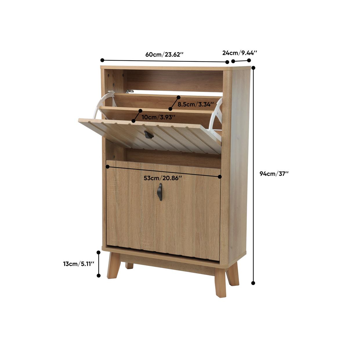 SCHUHESCHRANK Eichenfarben Mit Kippfach & Schranktür Mid-Century - Eichefarben, Holzwerkstoff (60/94/24cm) - Urban Meuble
