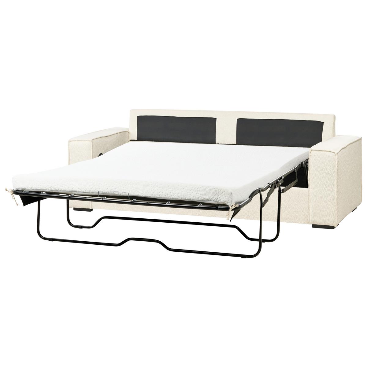 SCHLAFSOFA 3-Sitzer Bouclé Cremeweiß Vuokatti - Creme, Textil (216/89/86cm) - Beliani