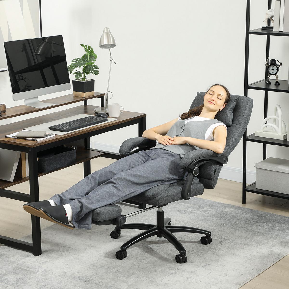 BÜROSTUHL mit Massagefunktion, Schreibtischstuhl mit Liegefunktion, Kopfstütze - Dunkelgrau, Kunststoff (74/117/64cm) - Vinsetto