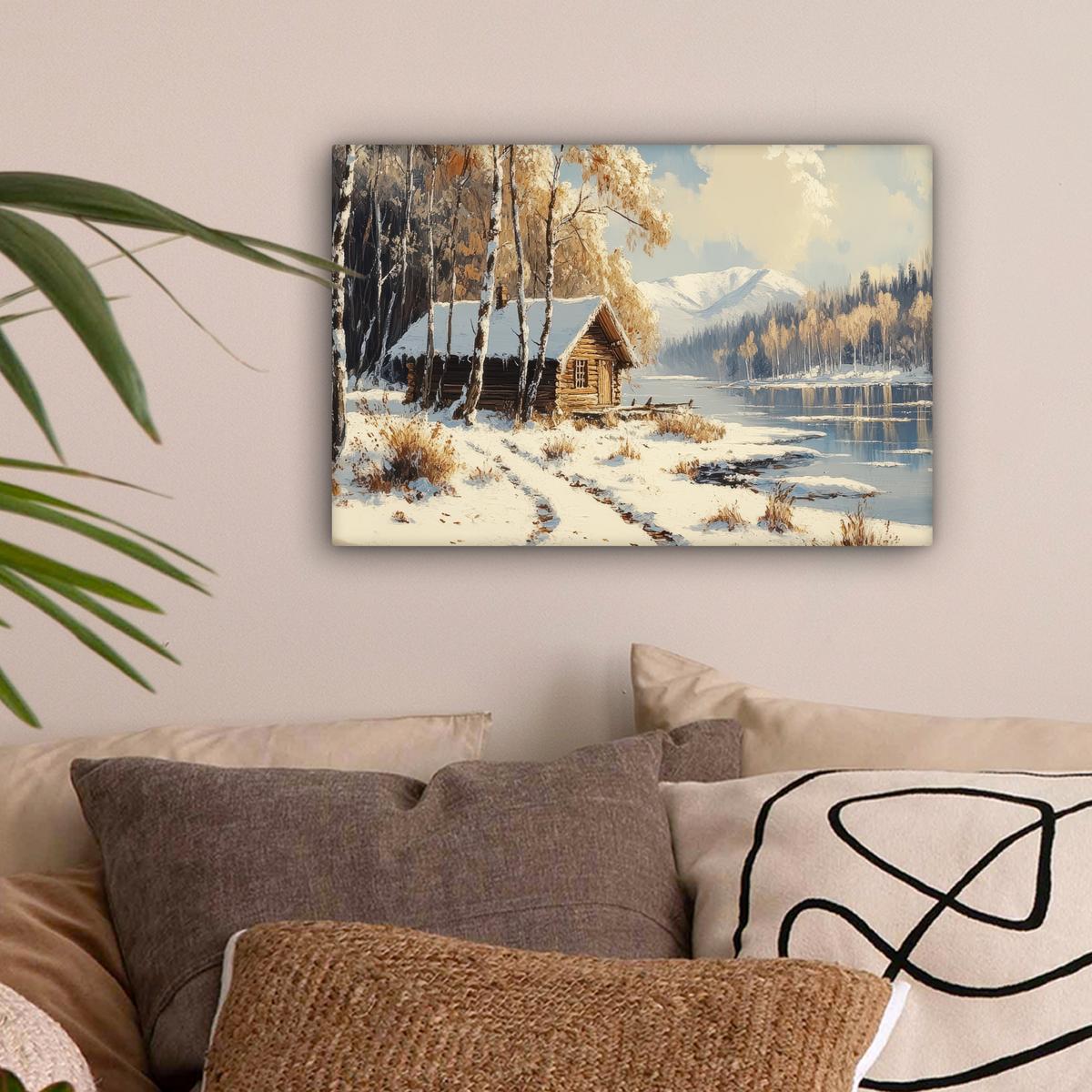 LEINWANDBILD Winter - Schnee - Zuhause - Natur Deko Schlafzimmer 30x20 cm - Hellbraun, Textil (30/20cm) - MuchoWow