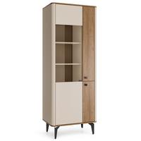 VITRINE Aurora Glasschrank mit Hartglas, ohne LED-Beleuchtung, Nussbaum+Kaschmir - Kaschmir/Nussbaumfarben, Holzwerkstoff/Metall (73/190/40cm) - Beautysofa