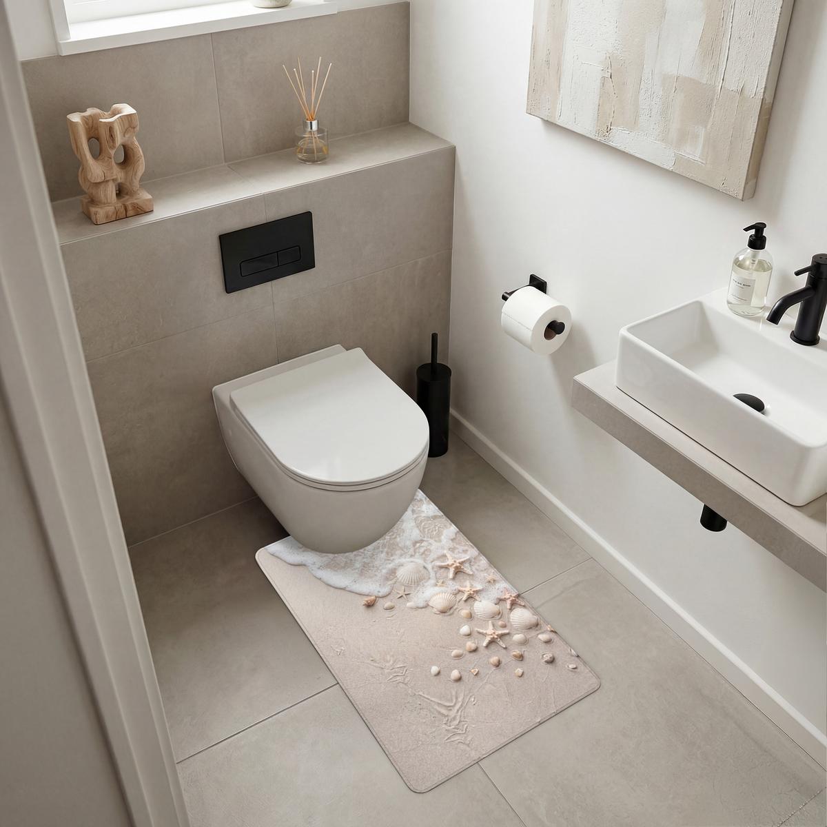 WC-VORLEGER Muscheln - Seesterne - Strand WC Teppich 50x80 cm - Sandfarben, Textil (50/1cm) - OnlyWow