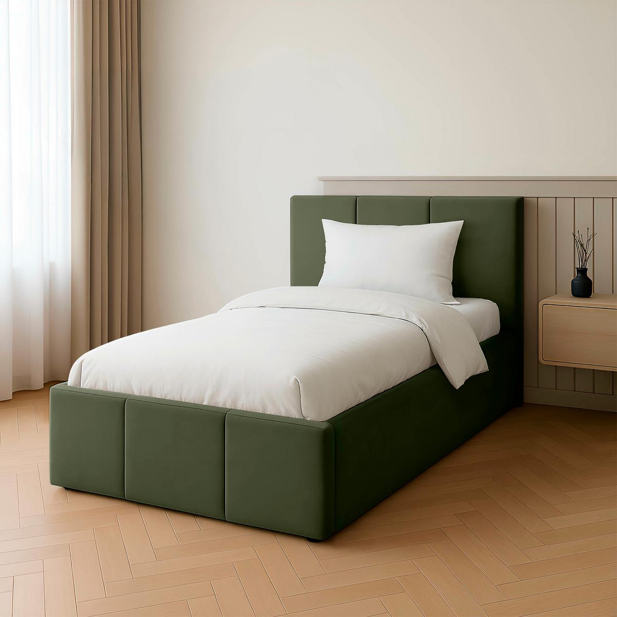POLSTERBETT für Schlafzimmer Bett mit Stauraum Khaki 90x200 - Olivgrün, Holzwerkstoff/Metall (90/200cm) - Muralo