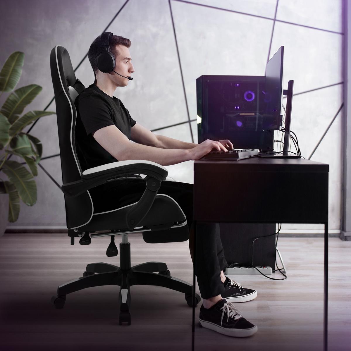 GAMINGSTUHL Schwarz-Weiß aus Kunstleder - Schwarz/Weiß, Kunststoff/Metall (62/119/62cm) - ML-DESIGN