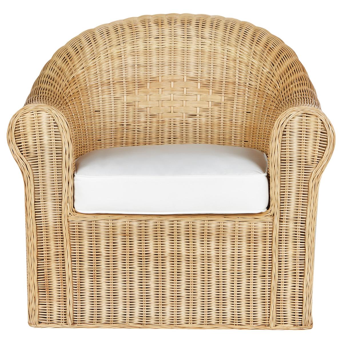 GARTENSTUHL Rattan Natürlich Livadeia - Naturfarben/Weiß, Naturmaterialien (90/82/75cm) - Beliani