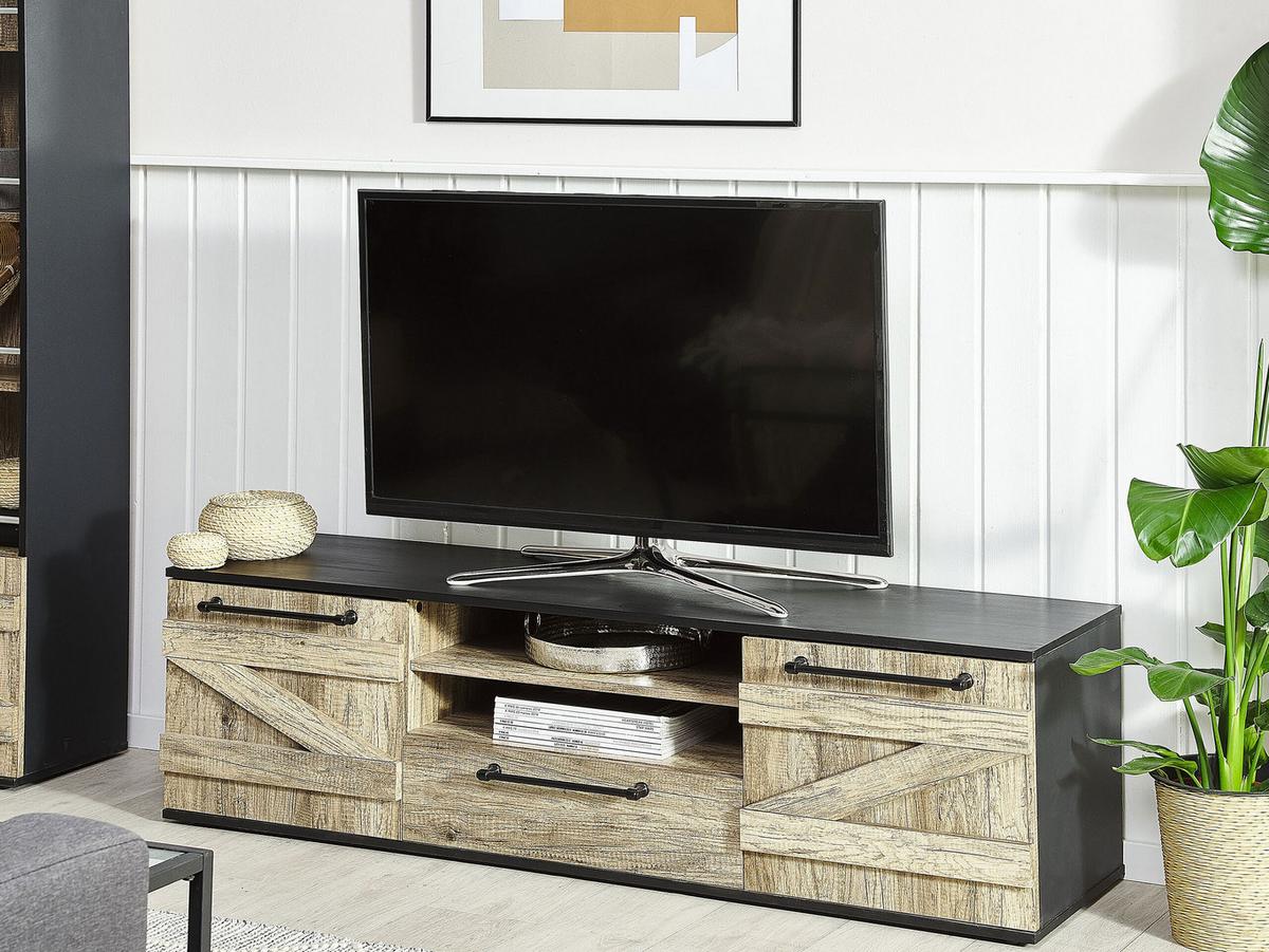 TV-MÖBEL Hellbraun, Schwarz SALTER 40/150/43 cm - Hellbraun, Holzwerkstoff (150/43/40cm) - Beliani