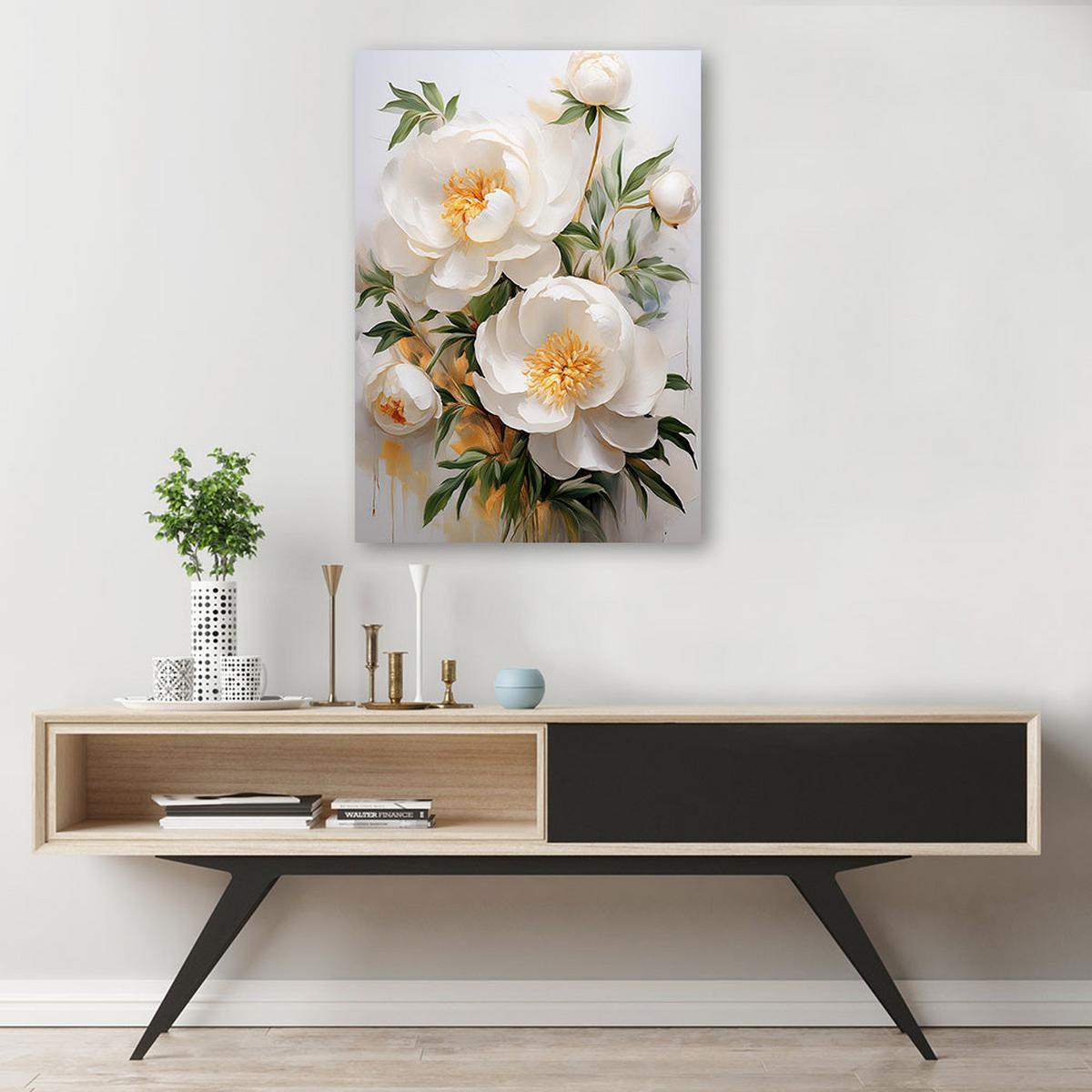 WANDBILD pfingstrosen blüht weiße natur - Weiß, Textil (80/120cm) - Feeby