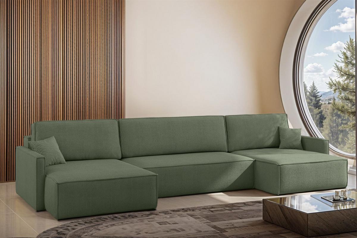 WOHNLANDSCHAFT Louis Scala - Grün, Holzwerkstoff/Textil (348/83/142cm) - Fun Möbel