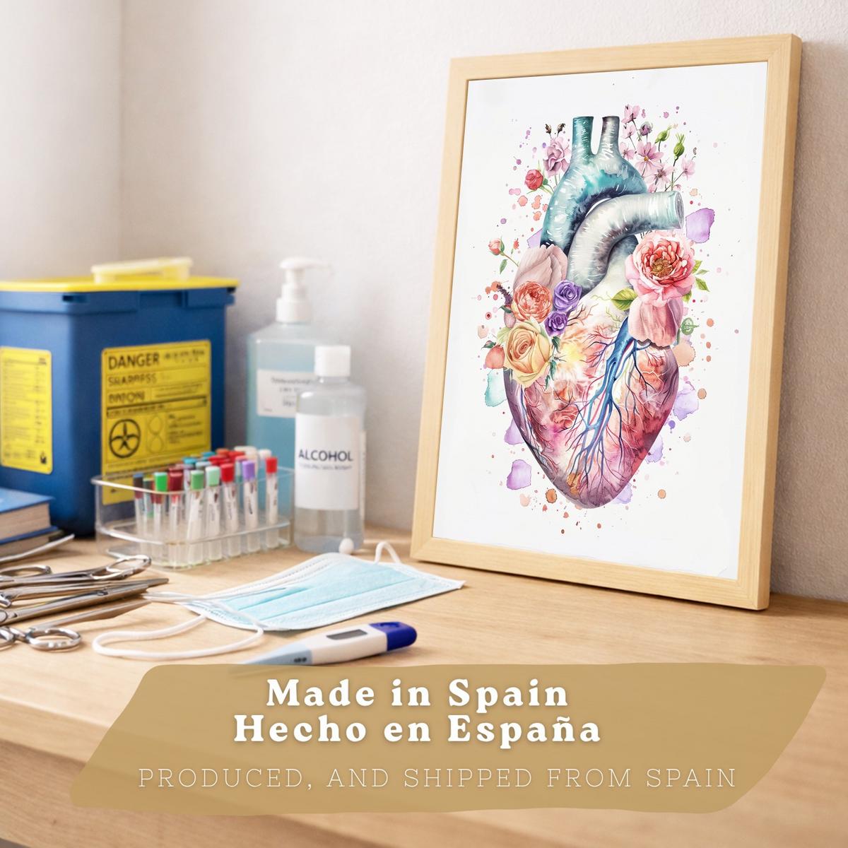 POSTER Set aus 2 Anatomie Mensch Drucke und Wandbilder mit Herz und Atmungssystem Floraler Stil Wanddekoration Größe Leichter Holzrahmen A4 - Beige, Papier (21/29.7/3cm) - Nacnic