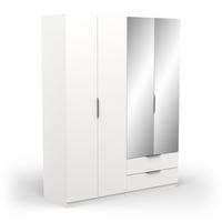 KLEIDERSCHRANK mit 4 Türen, 2 Schubladen und 2 Spiegeln Ghost - L157,3 cm - Weiß, Holzwerkstoff (51.1/203/204.5cm) - Demeyere