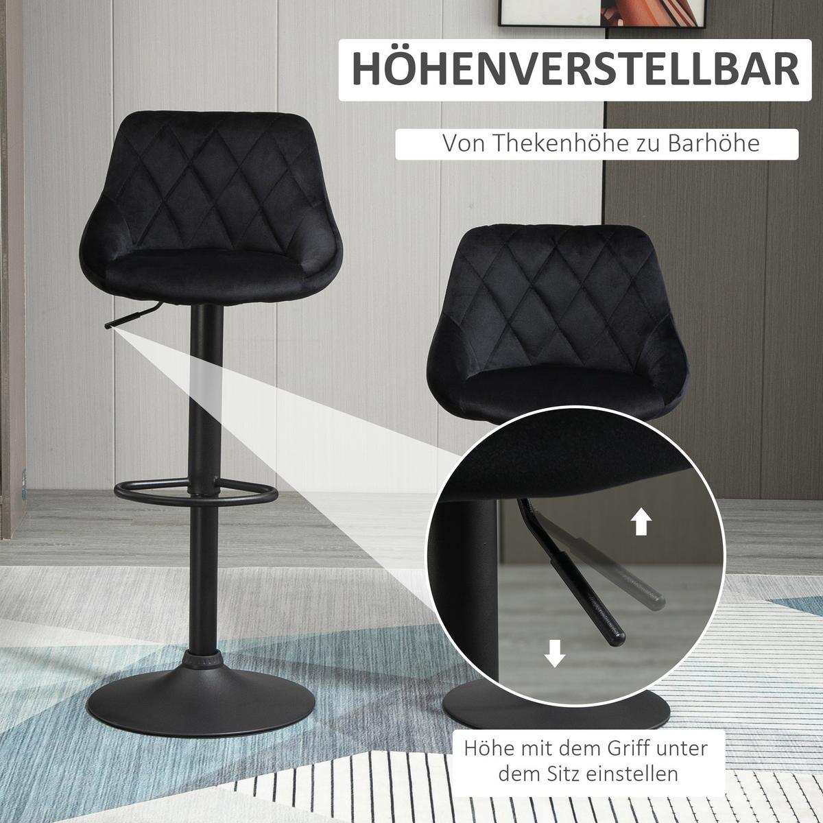 BARHOCKER 2ER-SET höhenverstellbar, Schwarz - Schwarz, Kunststoff (46/104/48cm) - HOMCOM