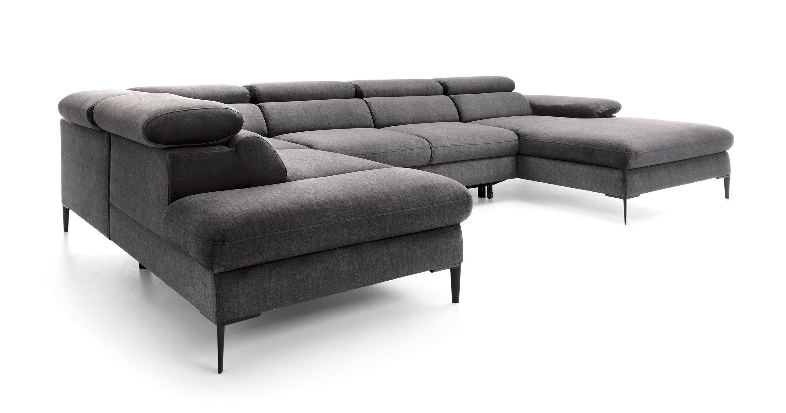 WOHNLANDSCHAFT MESTO Grau Velours-Stoff mit Schlaffunktion - Grau, Holz (353/94/182cm) - MASSENO