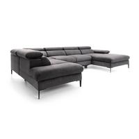 WOHNLANDSCHAFT MESTO Grau Velours-Stoff mit Schlaffunktion - Grau, Holz (353/94/182cm) - MASSENO