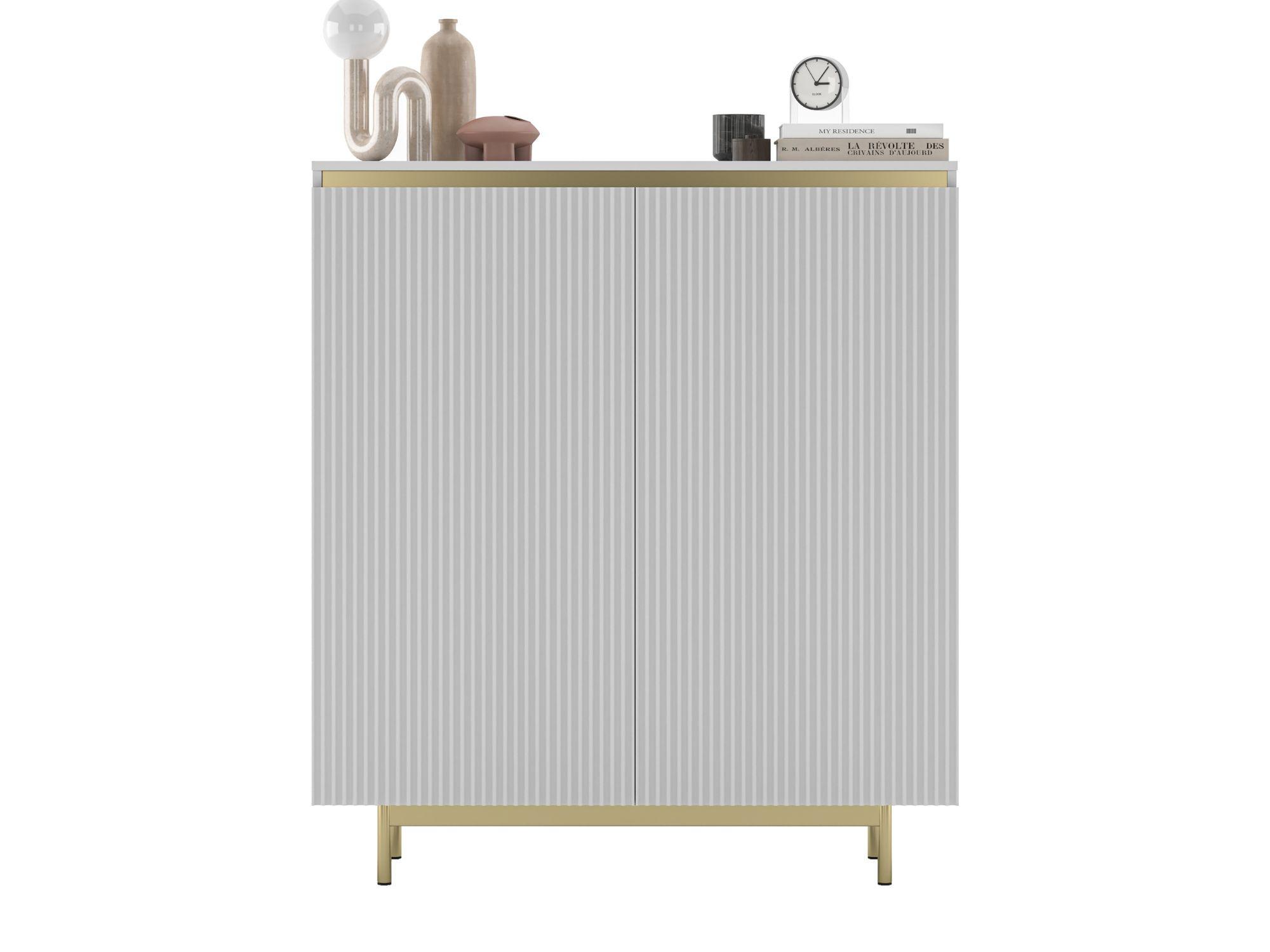 KOMMODE Selene 2D Weiß matt 111 cm mit goldenem Metallrahmen - Goldfarben/Weiß, Holzwerkstoff/Metall (111/125/35cm) - Meble Lindner