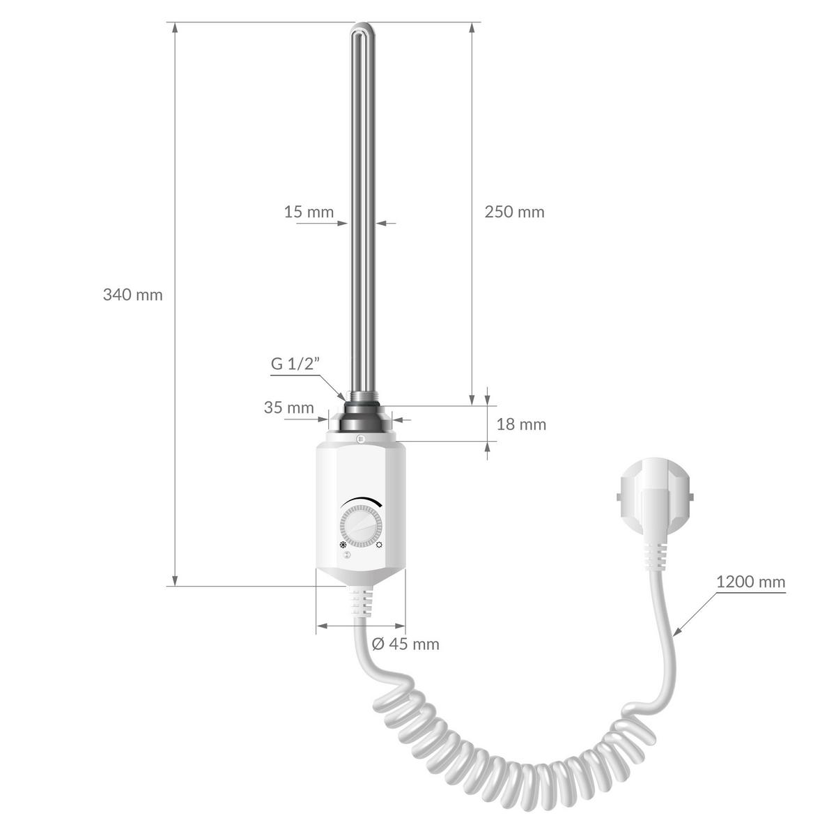 BADHEIZKÖRPER elektrisch Sahara 400x800 mm Weiß gebogen mit Heizstab 300W - Weiß, Metall (3/80/40cm) - LuxeBath