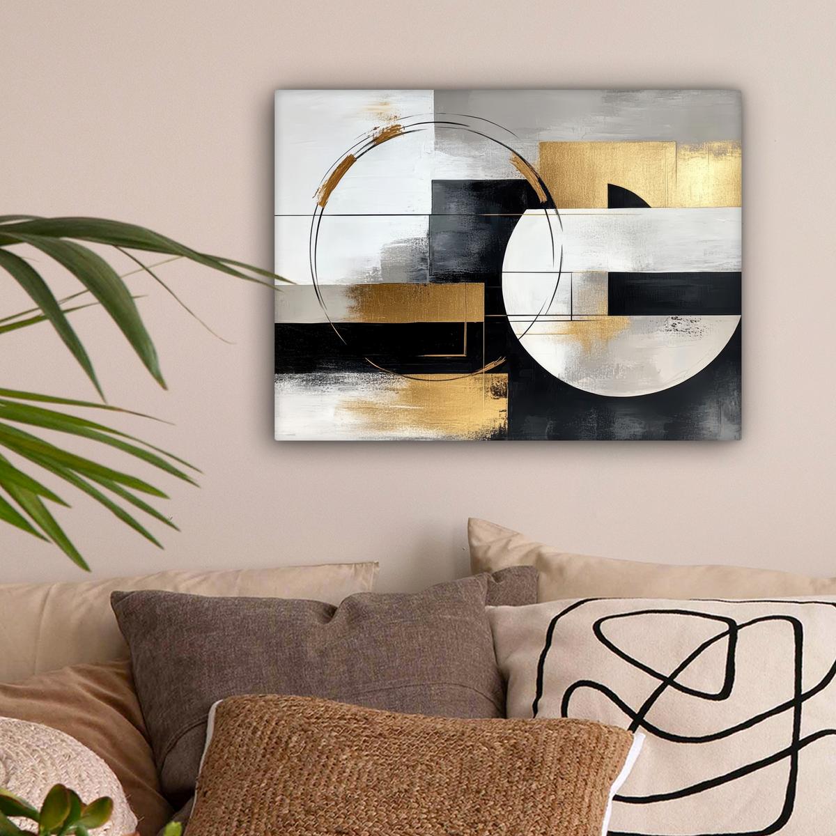 LEINWANDBILD Abstrakt - Gold - Silber - Formen - Ästhetik Wandbild 40x30 cm - Multicolor, Textil (40/30cm) - MuchoWow