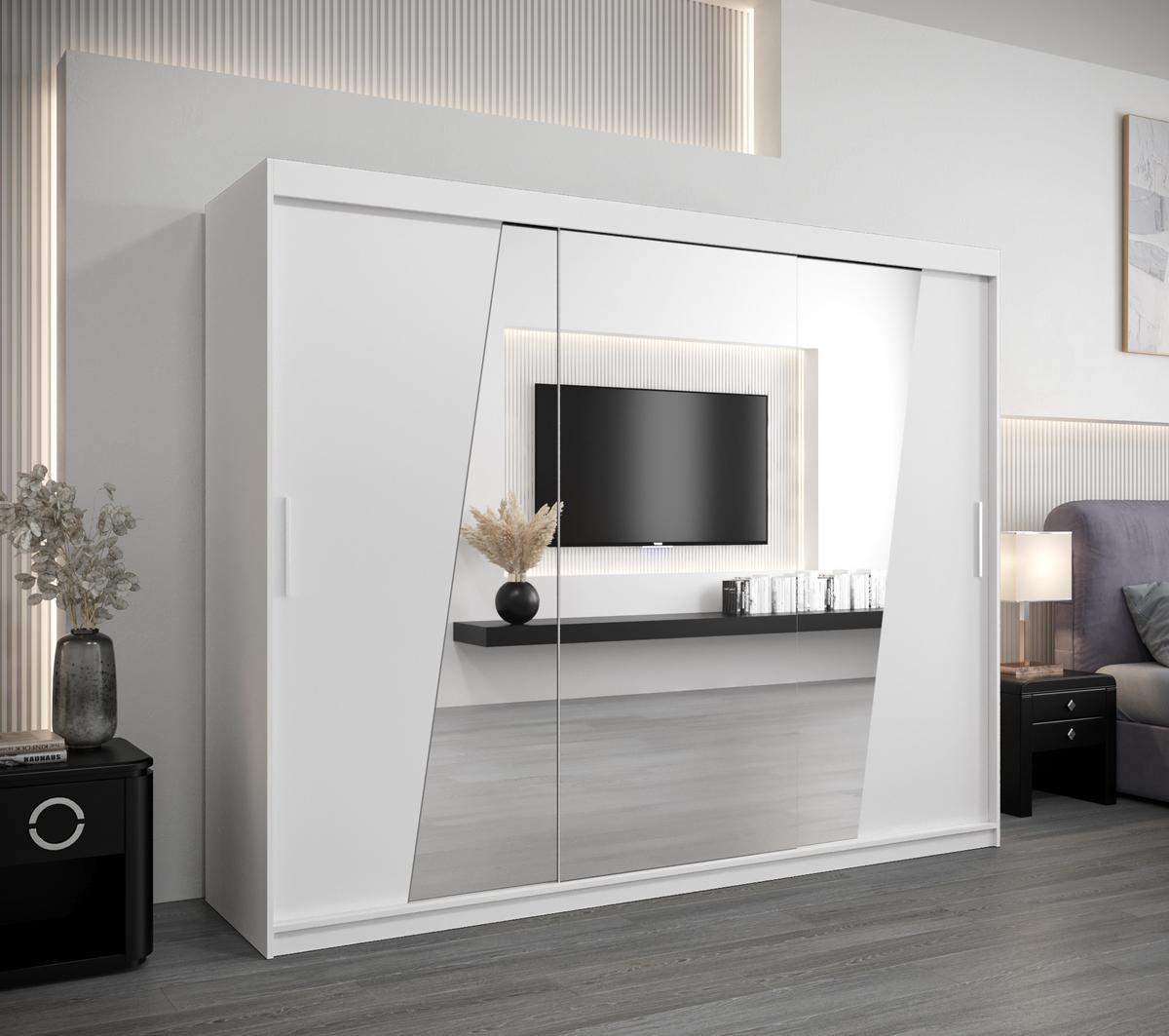 SCHWEBETÜRENSCHRANK 200/250/62 3-türig - Silberfarben/Weiß, Holz/Kunststoff (250/200/62cm) - MÖBEL KRYSPOL