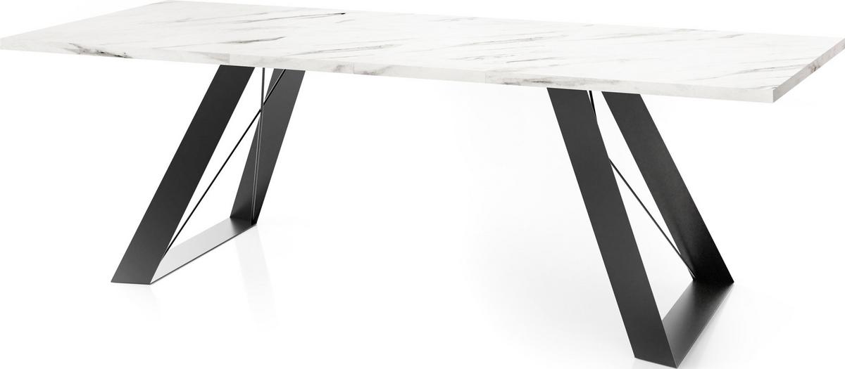 ESSTISCH Colter rechteckig ausziehbar, Weißer Marmor 140-240/80/76 cm - Ecru/Schwarz, Holzwerkstoff/Metall (80/240/76cm) - WFL GROUP