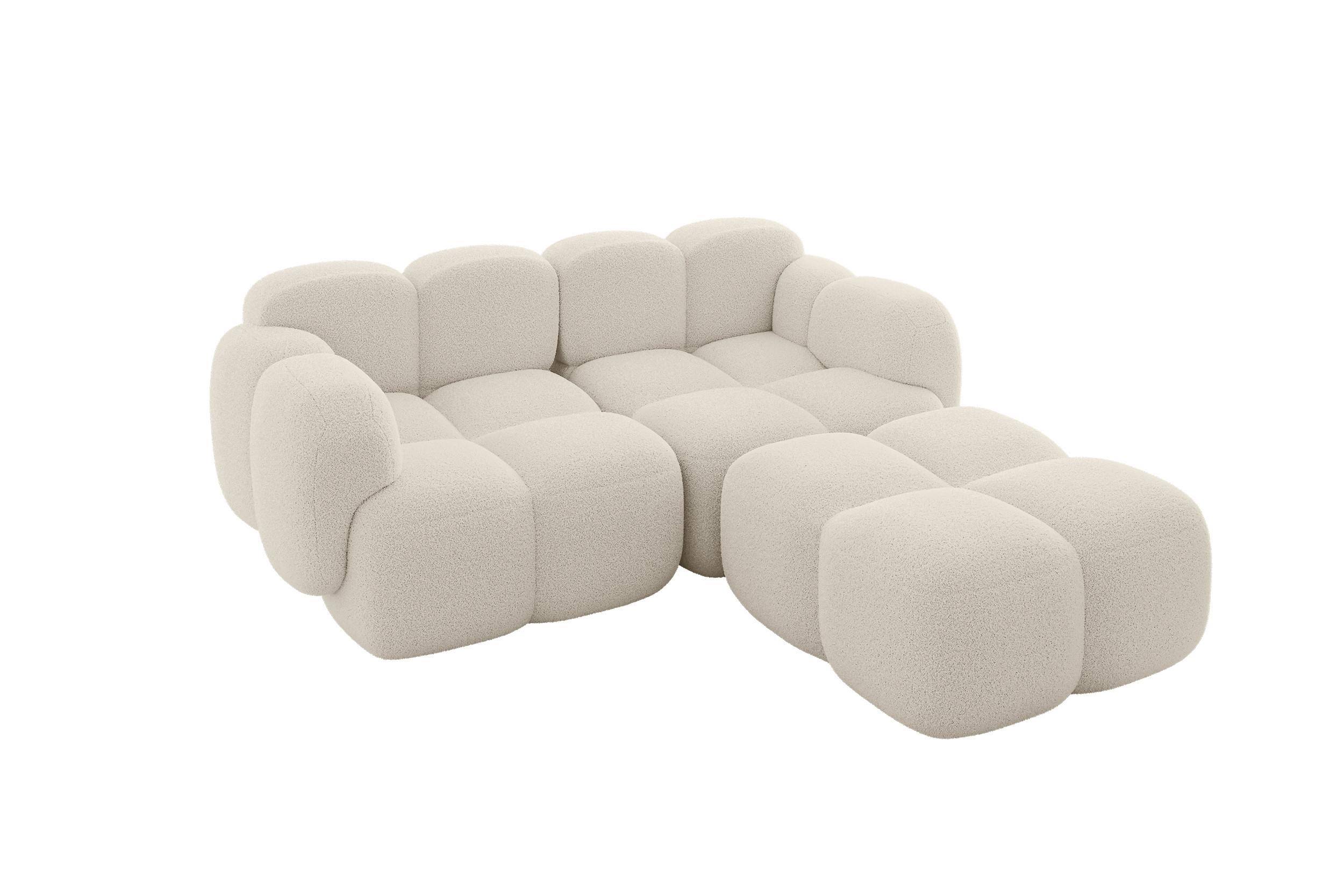 ECKSOFA modulares Sofa Rechts Miko-L1 214x205x75 Beige Bouclé - Sandfarben/Schwarz, Holzwerkstoff/Kunststoff (214/205cm) - ALTDECOR