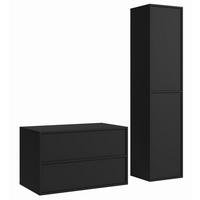 BADMÖBEL-SET Mali 80 cm Schwarz Matt - mit Hochschrank - 80 x 46 x 54 cm - Schwarz, Holz (60/54/46cm) - Badplaats