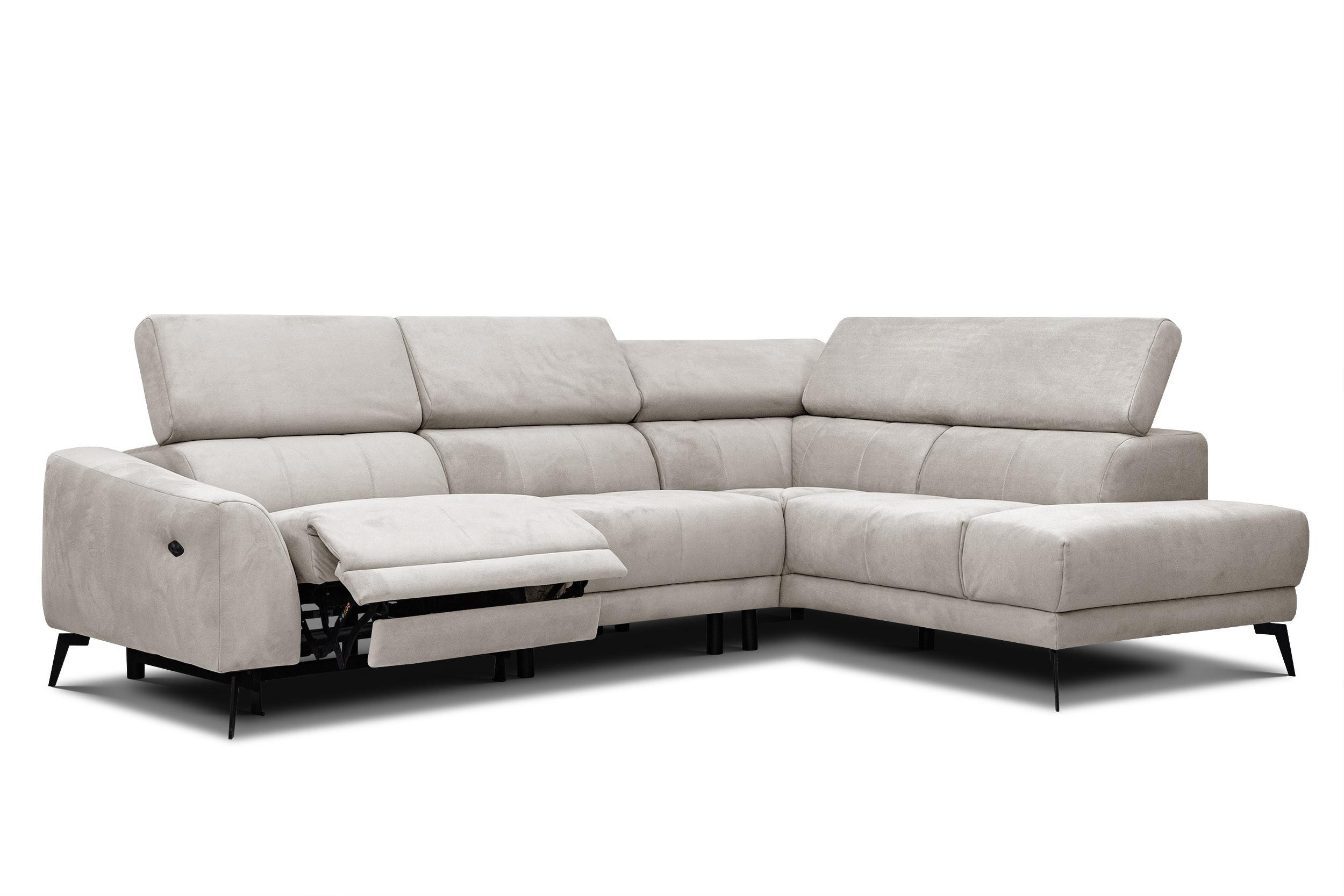 ECKSOFA LARS 5-Sitzer, 1 Relax, verstellbare Kopfstützen, beige - Beige/Schwarz, Holzwerkstoff/Textil (284/201cm) - Wozimo