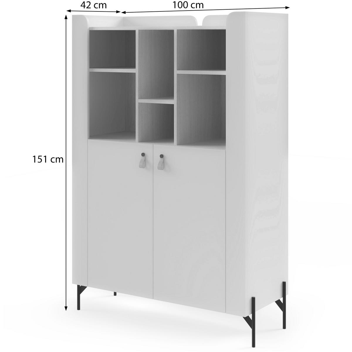 BÜCHERREGAL Sorella mit 2-türig, 3 offenen Regalböden, 100 cm, Macadamia + Eiche Mavelie - Eichefarben/Beige, Leder/Holzwerkstoff (100/151/51cm) - Beautysofa