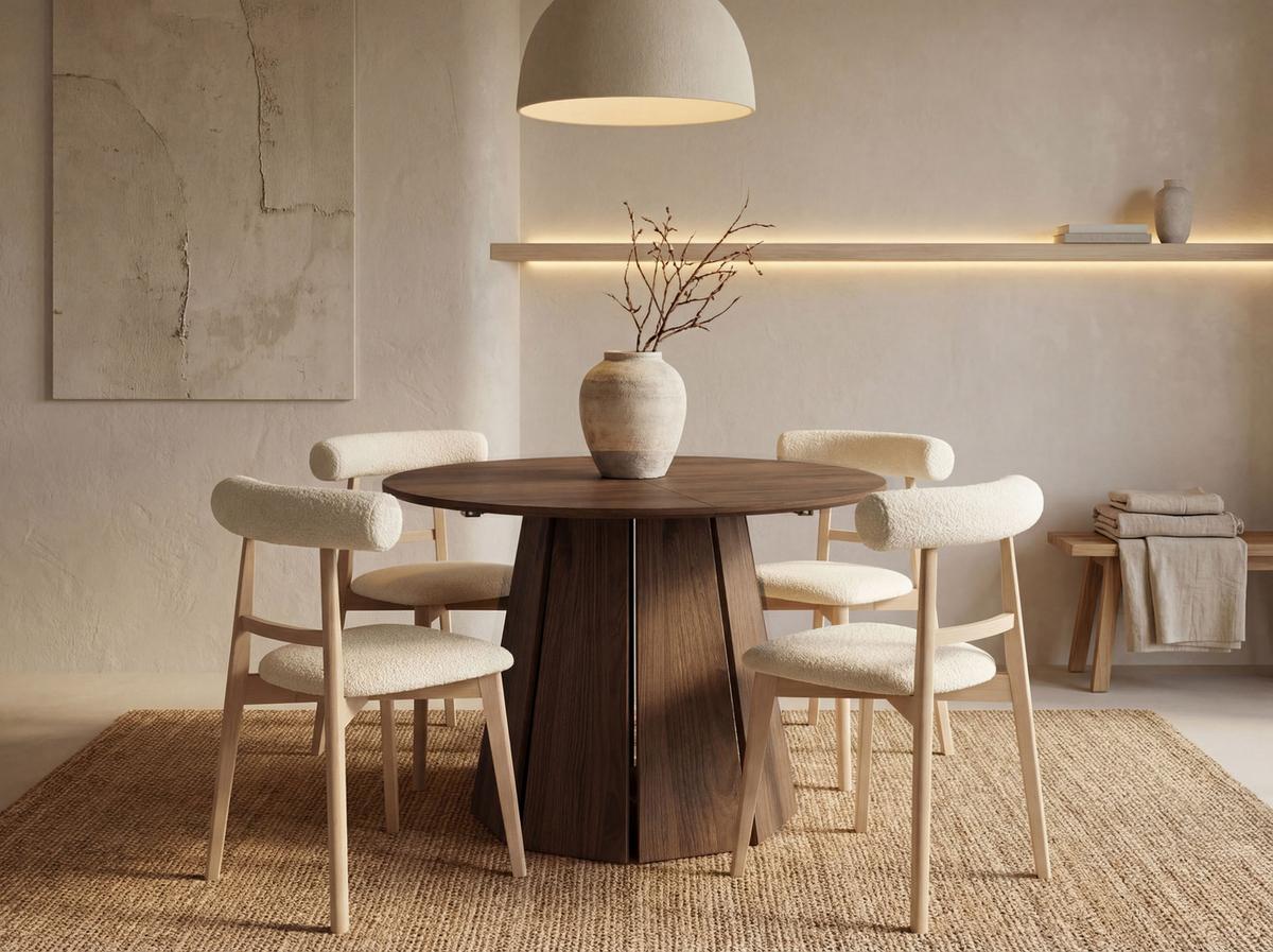 ESSTISCH Lunda rund ausziehbar verlängerbar, Wallnuss Dunkelbraun 100-140/100/76 cm - Walnussfarben/Schwarz, Holzwerkstoff (100/140/76cm) - WFL GROUP
