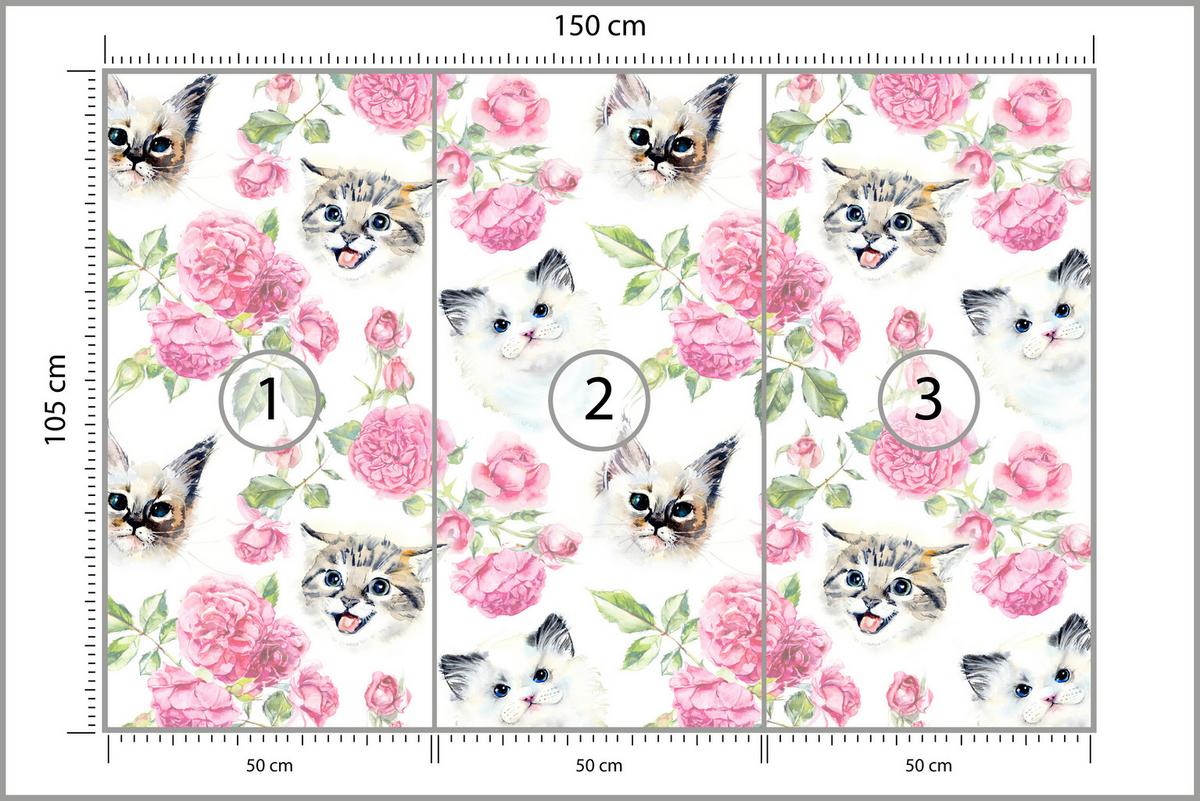 FOTOTAPETE für Badezimmer Kätzchen Rosen Blumen 150x105 - Beige/Rosa, Papier (150/105cm) - Muralo
