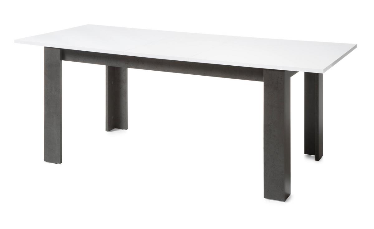 ESSTISCH weiß Hochglanz, grau Stone 158 - 200 cm, Küchentisch ausziehbar - Weiß Hochglanz/Grau, Holzwerkstoff (158/88/75cm) - Furn.Design
