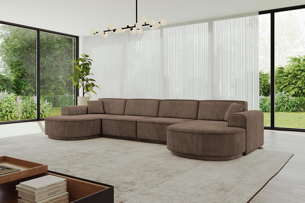 WOHNLANDSCHAFT MARI-U2-v3 - 388x171x83 cm Braun Velours - Schwarz/Braun, Holzwerkstoff/Kunststoff (388/83/171cm) - ALTDECOR