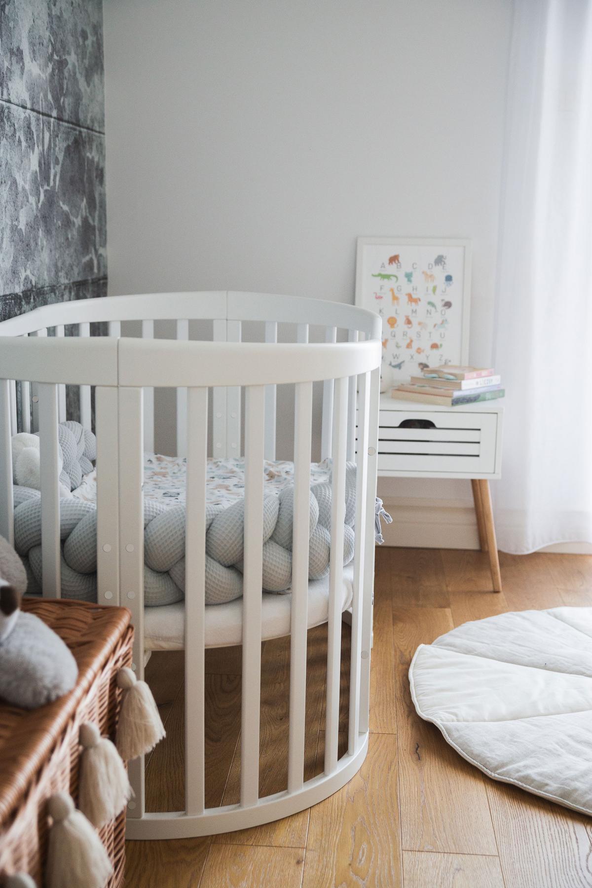 BABYBETT WHITE OVAL 7in1 mit Matratze - Weiß, Holz/Textil (73/125cm) - waldin