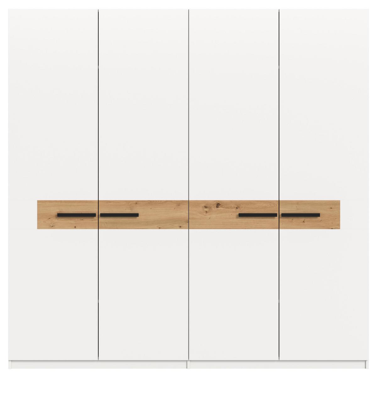KLEIDERSCHRANK weiß, Artisan Eiche 200 x 201 cm, Drehtürenschrank 4-türig - Schwarz/Weiß, Holzwerkstoff/Kunststoff (200/201/55cm) - Inn.Furn
