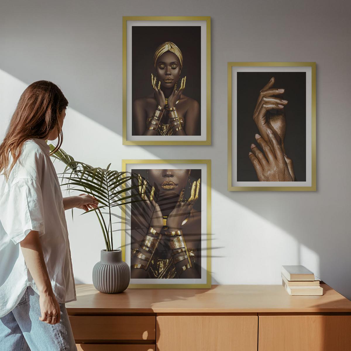 BILDER SET 3er Set - 40x60 cm Goldrahmen - Porträts afrikanischer Frauen - Goldfarben, Kunststoff (40/60cm) - TULUP