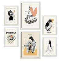 POSTER Set Mit 6 In Schwarzer Tinte Liebe Kunstdrucke Im Skizzenstil Für Innenarchitektur A3 & A4 Weißer Rahmen - Weiß, Papier (29/3cm) - Nacnic