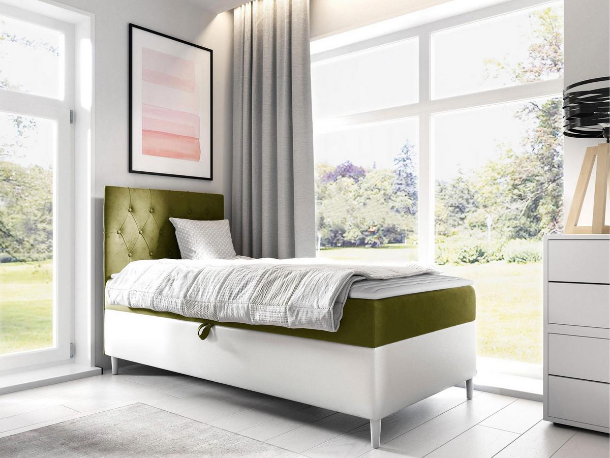 BOXBETT Filip Junior 1, Seite zum Öffnen des Bettkastens: Links - H3 - Weiß/Grün, Holz (90/200cm) - MIRJAN24