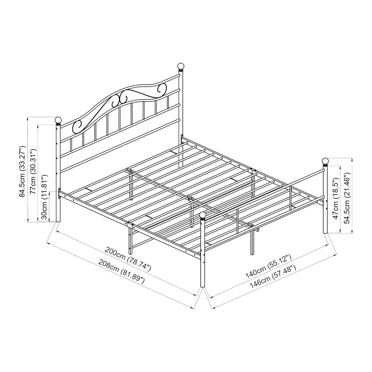 METALLBETT Florenz - Weiß, Metall (140/200cm) - [en.casa]