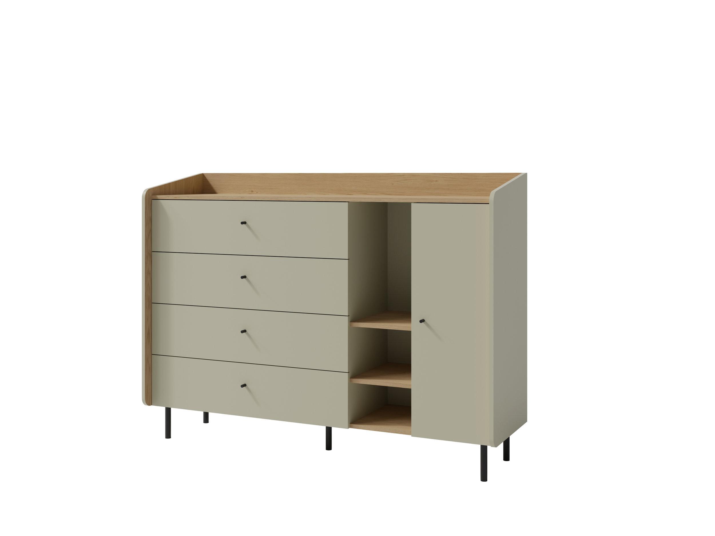 KOMMODE VETTA 155/115/42cm mit 4 Schubladen 1 Türen Hellgrün - Hellgrün, Holzwerkstoff (155/115/42cm) - MASSENO