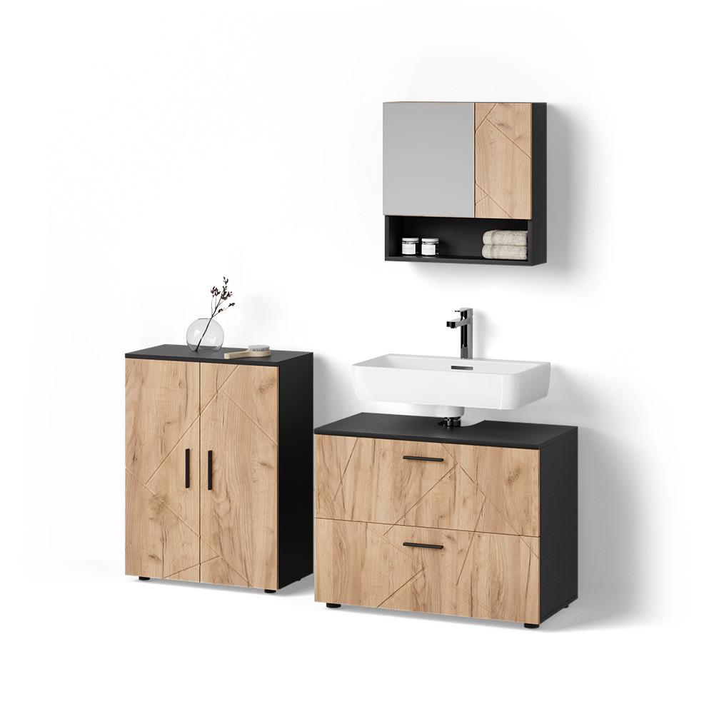 BADMÖBEL-SET Ronco Goldkraft Eiche/Anthrazit 3 Teile, mit Unterschrank 80 cm - Honigeiche/Anthrazit, Holzwerkstoff (80/58/41cm) - Livinity®