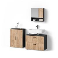 BADMÖBEL-SET Ronco Goldkraft Eiche/Anthrazit 3 Teile, mit Unterschrank 80 cm - Honigeiche/Anthrazit, Holzwerkstoff (80/58/41cm) - Livinity®
