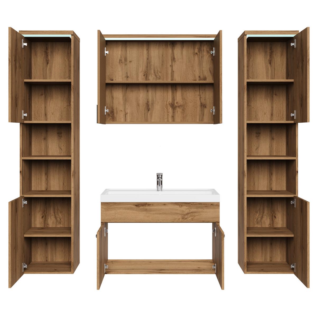 BADMÖBEL-SET Paso LED 5 Teile Eiche - 80 x 35 x 55 cm - Eichefarben, Holz (80/55/40cm) - Badplaats