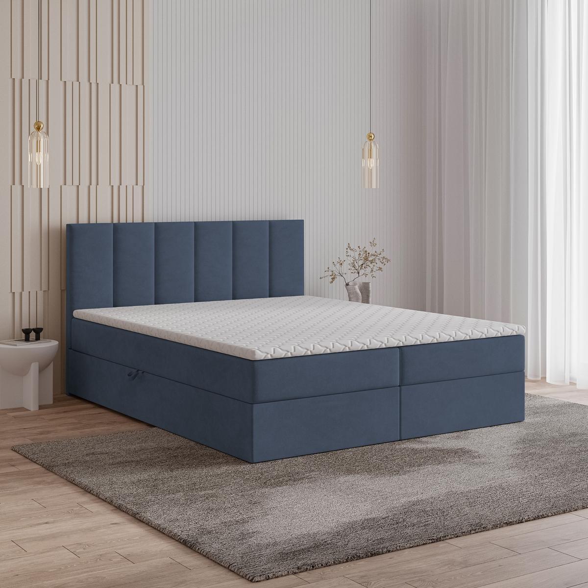 BOXBETT MERIL 180x200 cm mit Matratze und Topper - Blau - Blau, Holz (180/200cm) - MASSENO
