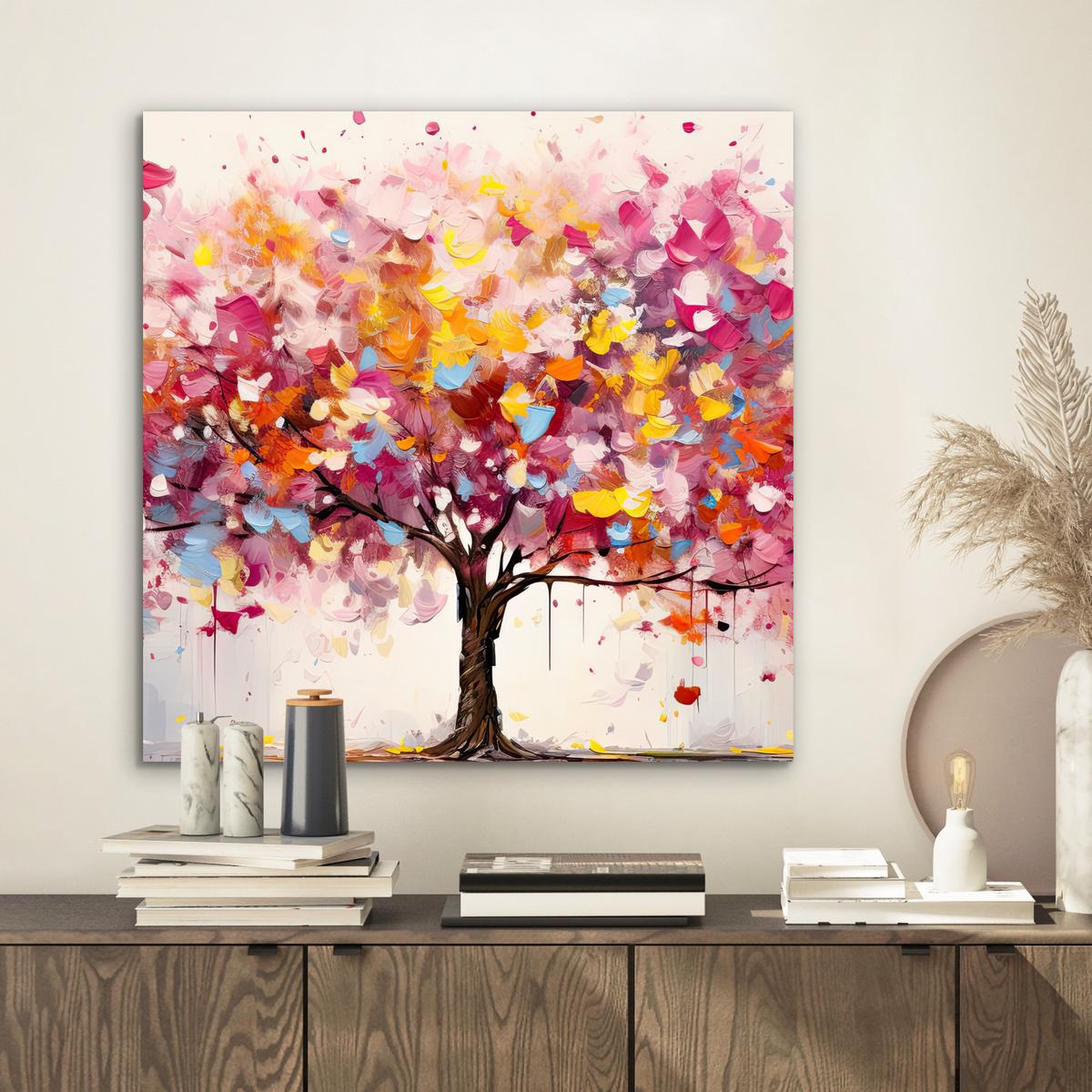 METALLBILD Aquarell - Baum - Kunst - Abstrakt 50x50 cm - Multicolor, Metall (50/50cm) - MuchoWow