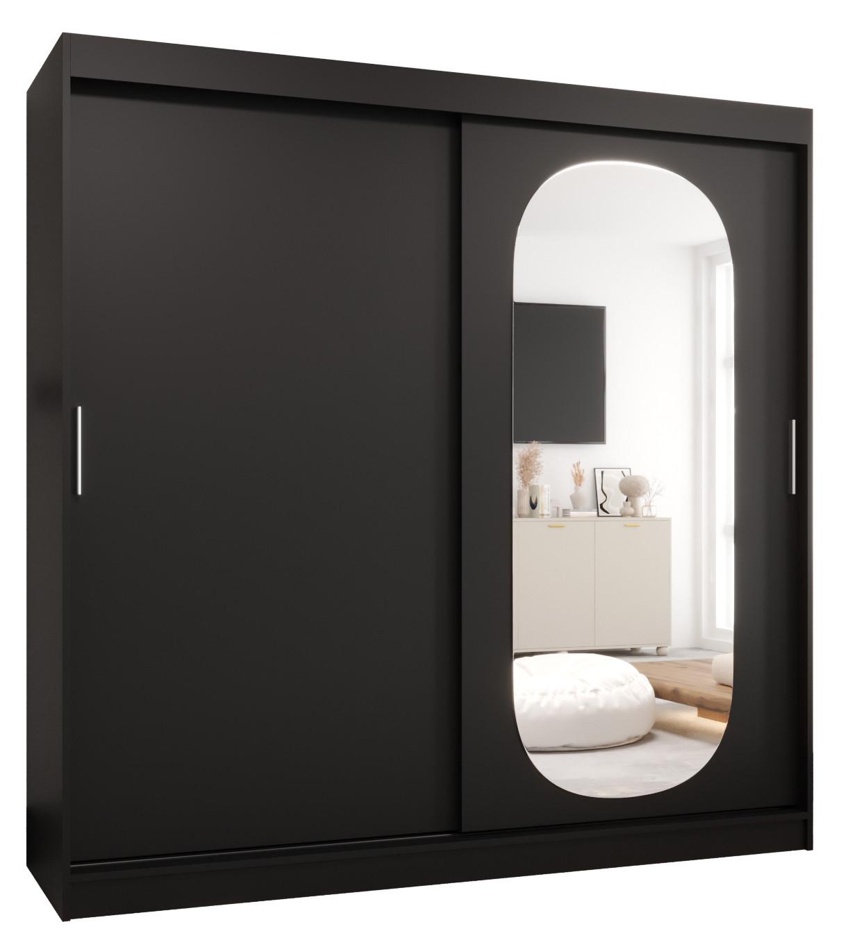 SCHIEBETÜRENSCHRANK mit Spiegel ROYAL 200/200/62 2-türig - Silberfarben/Schwarz, Holz (200/62/200cm) - MÖBEL KRYSPOL