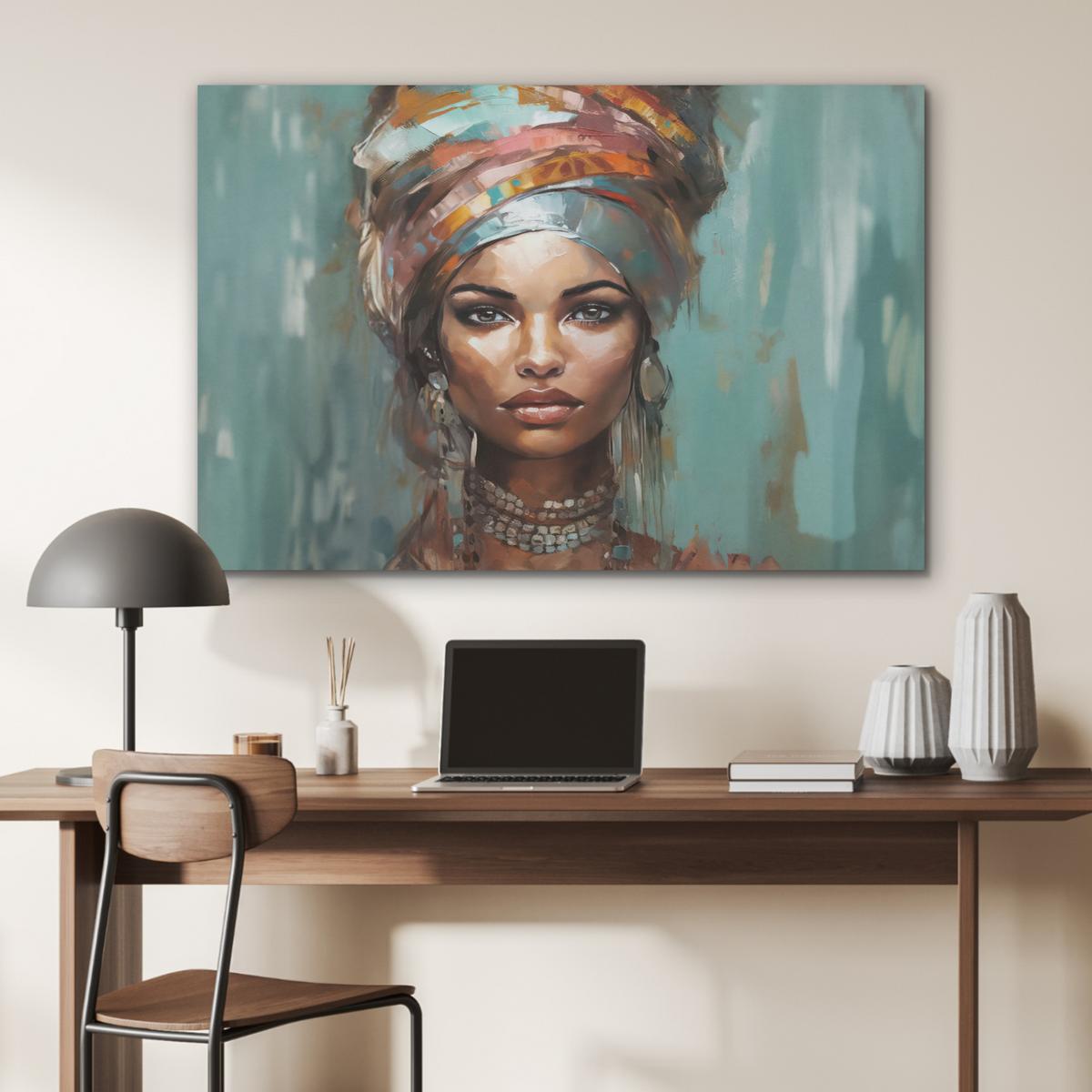 AKUSTIKBILD Frau - Kunst - Schmuck - Porträt Wandbild Wohnzimmer 100x70 cm - Blaugrau, Kunststoff (100/70/0.9cm) - MuchoWow