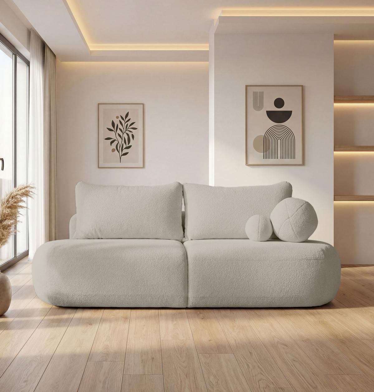 SCHLAFSOFA Bolla 3-Sitzer mit Bettkasten, Grau Boucle 240/90/90 cm - Hellgrau/Schwarz, Kunststoff/Textil (240/90/90cm) - WFL GROUP