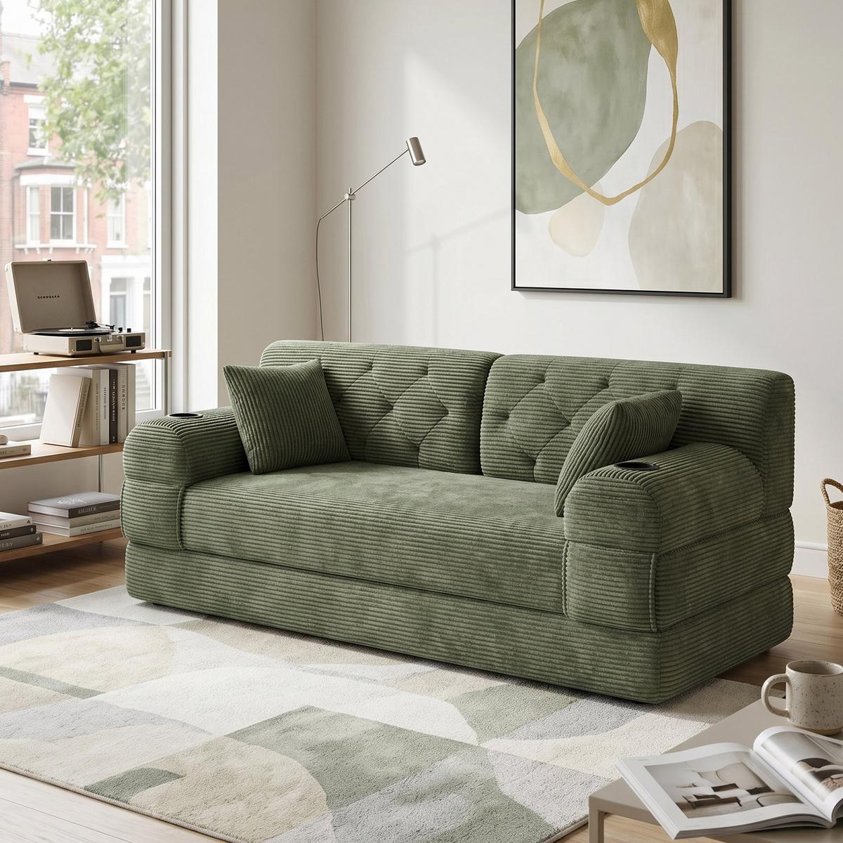 SCHLAFSOFA 2-in-1 Doppelschlafsofa Chenille Ausklappbar - Grün, Textil (168/81/80cm) - Urban Meuble
