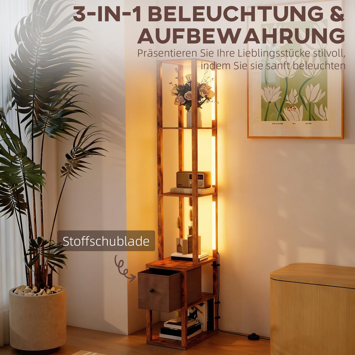 STEHLAMPE MDF Rustikal-Braun - Braun, Holzwerkstoff (43.5/26.5/169cm) - HOMCOM