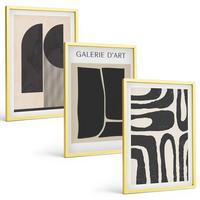 BILDER SET 3er Set - 40x60 cm Goldrahmen - Abstrakte minimalistische Poster - Goldfarben, Kunststoff (40/60cm) - TULUP